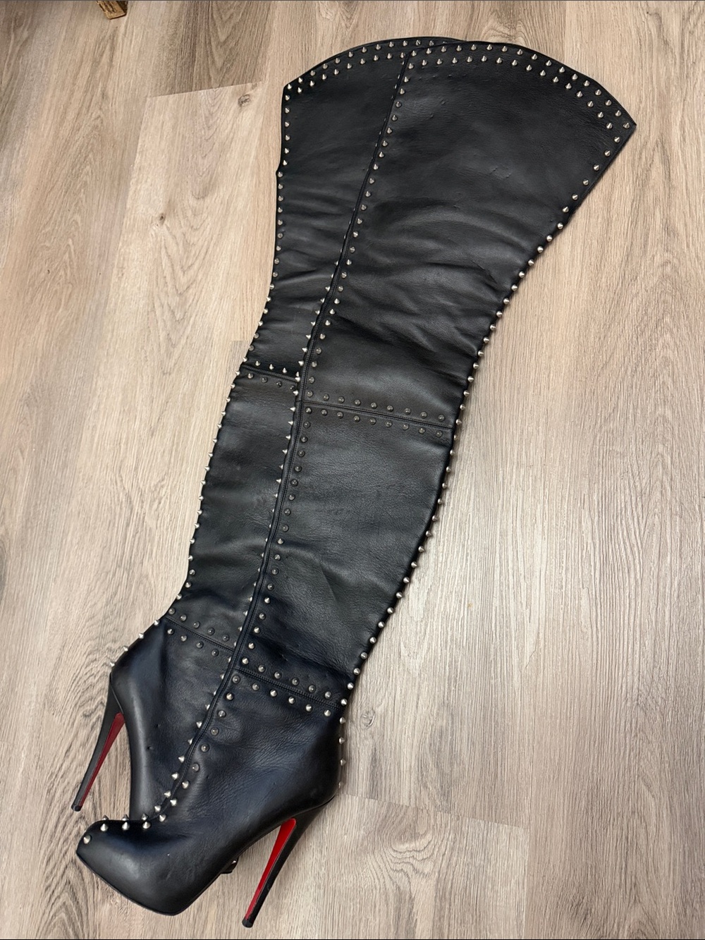 Christian Louboutin Black Studded Over-the-Knee Stiletto Boots Size 7 - Picture 8 of 16